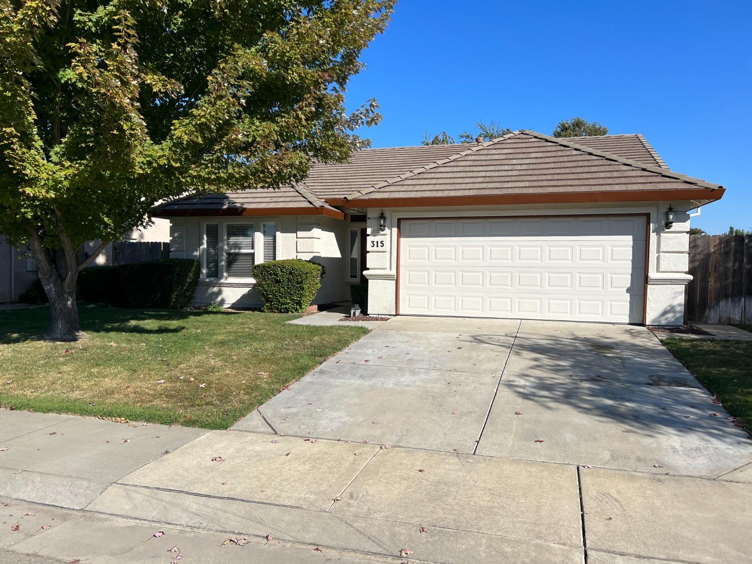315 Driftwood Drive Lodi, California Take a look! Close to Costco, Borchardt Elementary School and Hwy 99 for commuters! This 3 Bedroom - 2 Bath - 2 Car garage home with 1,401 sq ft is ready for a new owner. New Exterior and interior paint in September, New Oven and lino in the kitchen. Great Room has vaulted ceilings and fireplace. Primary bedroom has walk-in closet. Primary bath has dual sinks and shower over tub.